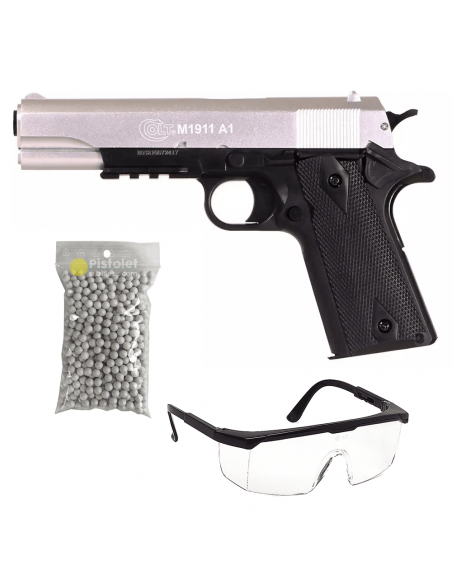 Pack Colt 1911 Metal Slide Dual Tone Silver/Black (Cybergun)