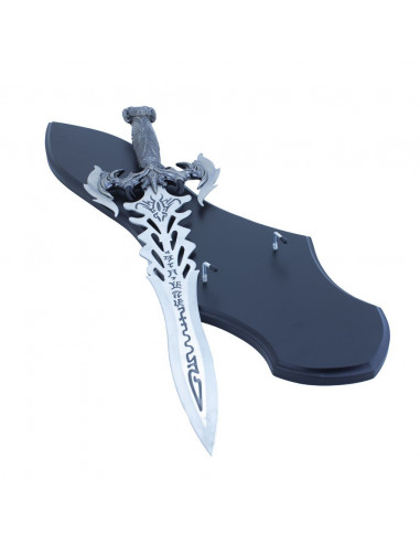 Épée décoration murale Style Gothique - 60 cm - Métal sur socle en bois