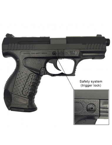 Réplique airsoft HFC HA-124 Noir Style P99 avec silencieux