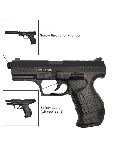 Réplique airsoft HFC HA-124 Noir Style P99 avec silencieux