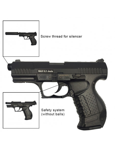 Réplique airsoft HFC HA-124 Noir Style P99 avec silencieux