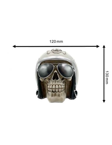 Tirelire crâne avec Casque et Lunettes de Soleil - En Polyrésine