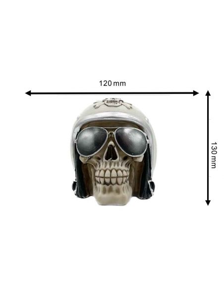 Tirelire crâne avec Casque et Lunettes de Soleil - En Polyrésine