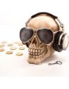 Tirelire en Polyresine / Crâne avec Casque Audio et Lunettes de Soleil / Avec serrure