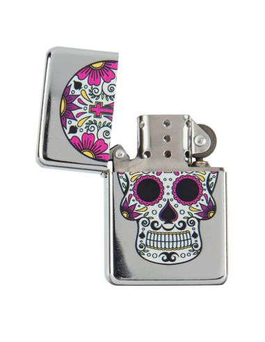 Briquet Essence à Clapet Rechargeable / Motif Crâne Mexicain (Calavera) / 6 Modèles Différents