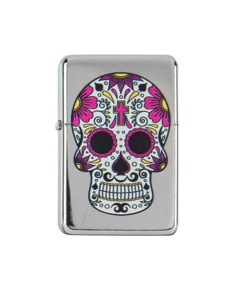 Briquet Essence à Clapet Rechargeable / Motif Crâne Mexicain (Calavera) / 6 Modèles Différents