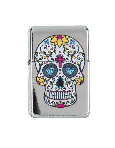 Briquet Essence à Clapet Rechargeable / Motif Crâne Mexicain (Calavera) / 6 Modèles Différents