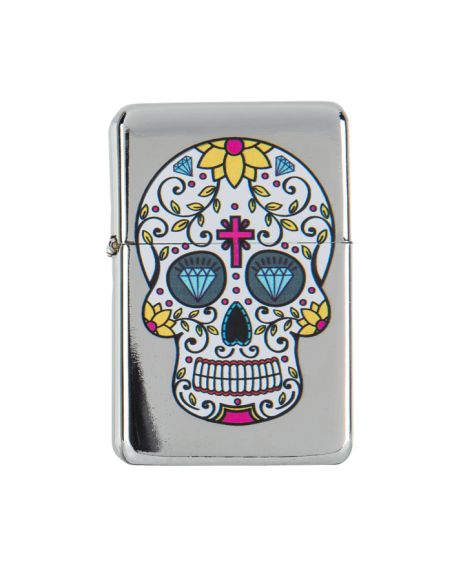 Briquet Essence à Clapet Rechargeable / Motif Crâne Mexicain (Calavera) / 6 Modèles Différents