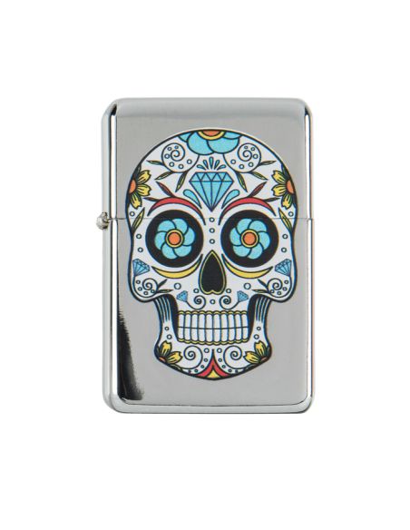 Briquet Essence à Clapet Rechargeable / Motif Crâne Mexicain (Calavera) / 6 Modèles Différents