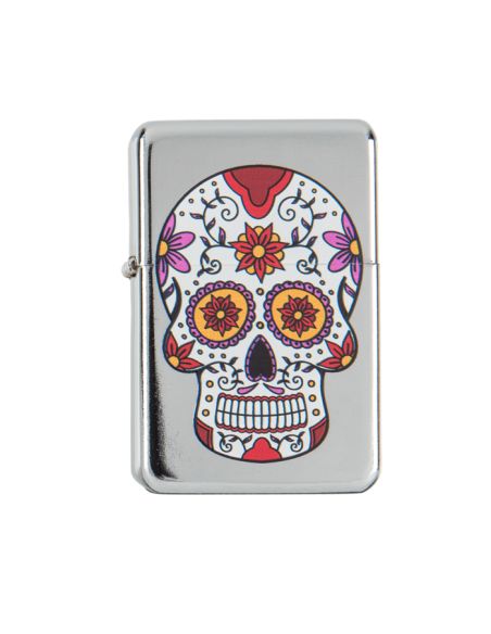 Briquet Essence à Clapet Rechargeable / Motif Crâne Mexicain (Calavera) / 6 Modèles Différents