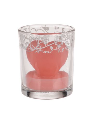 Bougie en Forme de CÅ“ur dans Verre / 3 Couleurs au choix : Rouge-Rose-Blanc / Dimensions : 6,5x5 cm