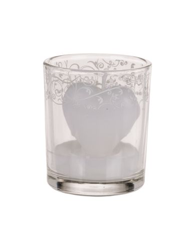 Bougie en Forme de CÅ“ur dans Verre / 3 Couleurs au choix : Rouge-Rose-Blanc / Dimensions : 6,5x5 cm