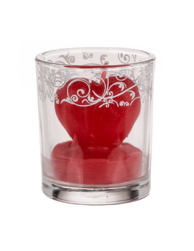 Bougie en Forme de CÅ“ur dans Verre / 3 Couleurs au choix : Rouge-Rose-Blanc / Dimensions : 6,5x5 cm