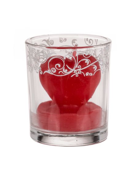 Bougie en Forme de CÅ“ur dans Verre / 3 Couleurs au choix : Rouge-Rose-Blanc / Dimensions : 6,5x5 cm