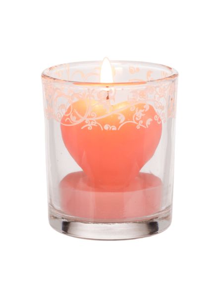 Bougie en Forme de CÅ“ur dans Verre / 3 Couleurs au choix : Rouge-Rose-Blanc / Dimensions : 6,5x5 cm