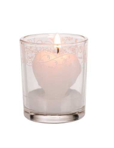 Bougie en Forme de CÅ“ur dans Verre / 3 Couleurs au choix : Rouge-Rose-Blanc / Dimensions : 6,5x5 cm