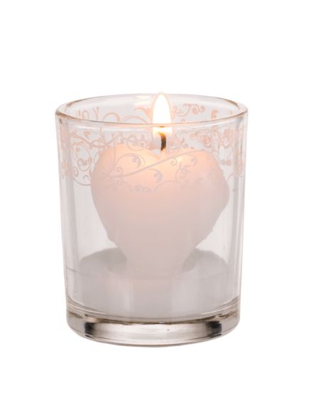 Bougie en Forme de CÅ“ur dans Verre / 3 Couleurs au choix : Rouge-Rose-Blanc / Dimensions : 6,5x5 cm