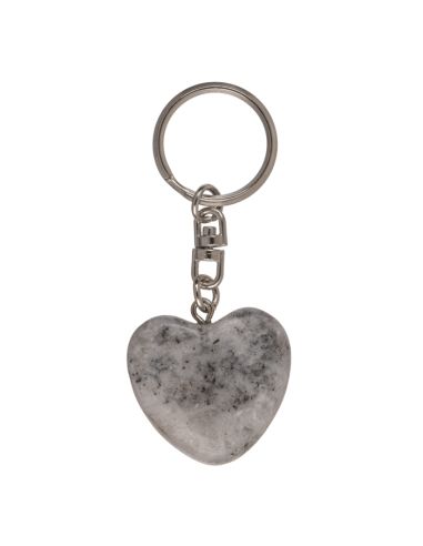 Porte-Clé en Pierre et Métal en Forme de Cœur / Dimensions : 7,5 x 3 cm.