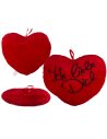 Coussin-Peluche Cœur Rouge / Brodé "Ich liebe Dich" au Fil Noir / Dimensions : 37 x 34 cm