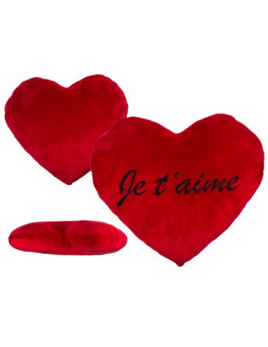 Coussin Cœur Rouge Brodé "Je t'aime" XL - Dimensions : 67 x 47 cm