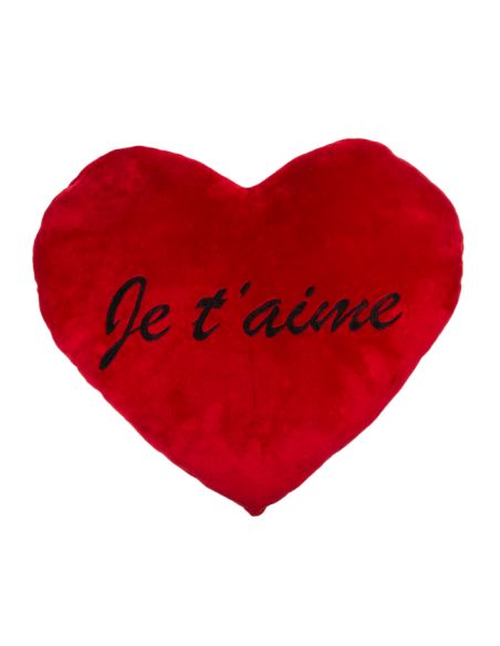 Coussin Cœur Rouge Brodé "Je t'aime" XL - Dimensions : 67 x 47 cm