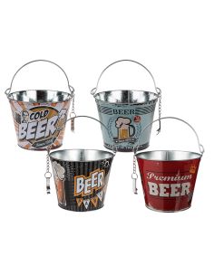 Seau en métal pour Boissons + décapsuleur, Acier, Multicolore, 19 x 24 cm