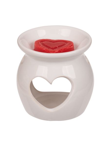 Lampe Aromatique en Céramique Coeur avec Cire Parfumée - 8 x 7,5 cm