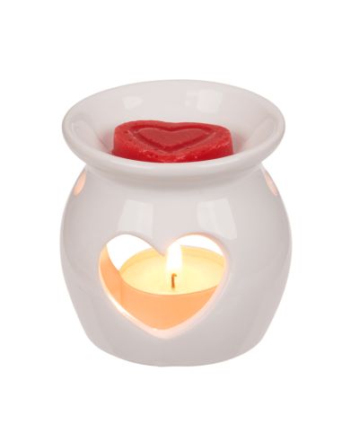 Lampe Aromatique en Céramique Coeur avec Cire Parfumée - 8 x 7,5 cm