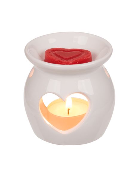 Lampe Aromatique en Céramique Coeur avec Cire Parfumée - 8 x 7,5 cm