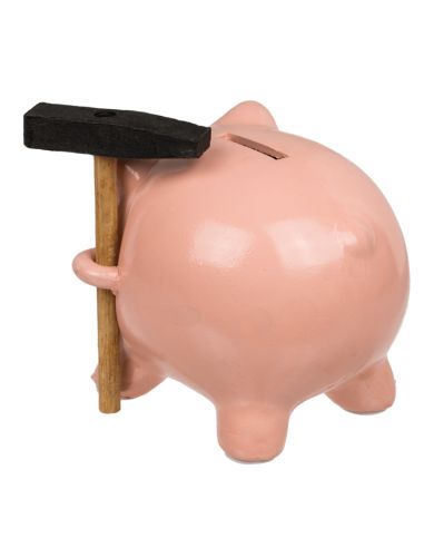 Tirelire Cochon Rose avec Marteau - Dimensions : 12,5 x 10,5 x 9,5 cm