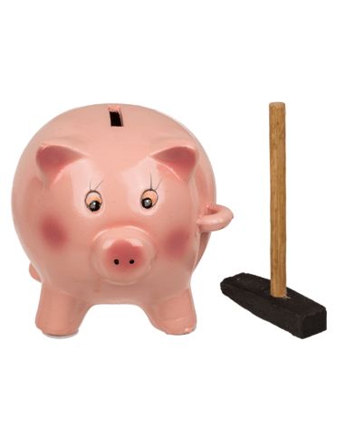 Tirelire Cochon Rose avec Marteau - Dimensions : 12,5 x 10,5 x 9,5 cm