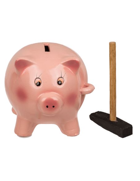 Tirelire Cochon Rose avec Marteau - Dimensions : 12,5 x 10,5 x 9,5 cm