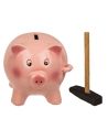 Tirelire Cochon Rose avec Marteau - Dimensions : 12,5 x 10,5 x 9,5 cm