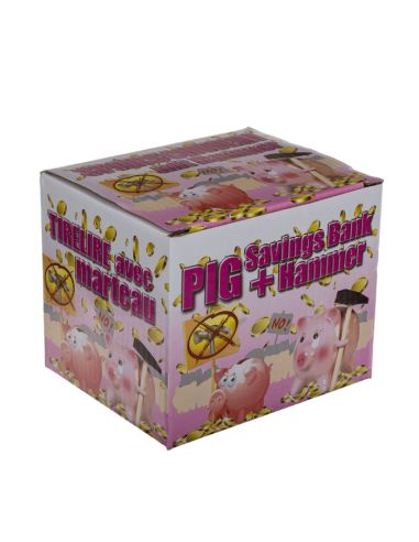 Tirelire Cochon Rose avec Marteau - Dimensions : 12,5 x 10,5 x 9,5 cm