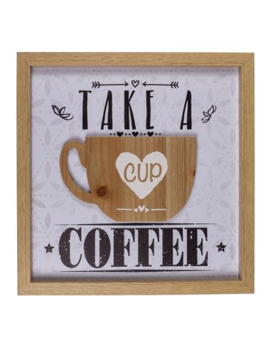 Décoration Murale / Tableau en Bois avec Motif Mug en Relief / Dimensions: 30 x 30 cm