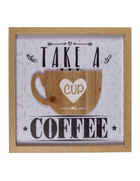 Décoration Murale / Tableau en Bois avec Motif Mug en Relief / Dimensions: 30 x 30 cm