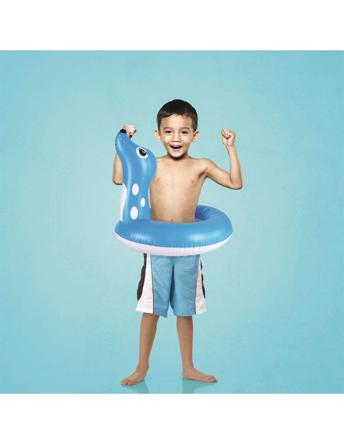 Bouée Gonflable Rayée Bleue Et Blanche Avec Poignées - 74/79 Cm - Pour Piscine Et Plage, Enfant Et Adulte