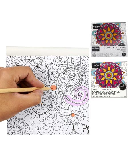 Mandalas / Carnet de Coloriage de Voyage pour Adultes / 24 Pages / Dimensions : 15 x15 cm