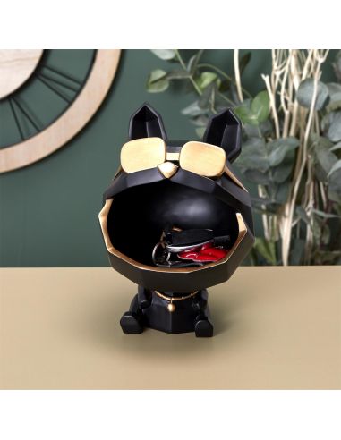 Sculpture Bulldog Noir à  Lunettes Vide Poche / Hauteur 23 cm
