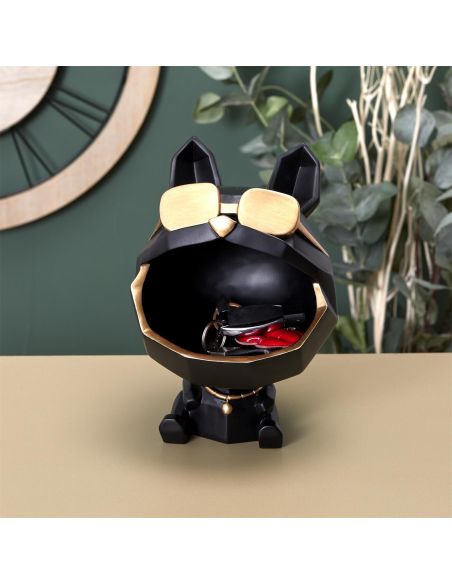 Sculpture Bulldog Noir à  Lunettes Vide Poche / Hauteur 23 cm