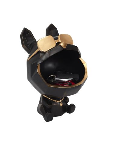 Sculpture Bulldog Noir à  Lunettes Vide Poche / Hauteur 23 cm