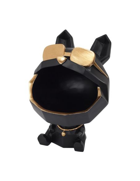 Sculpture Bulldog Noir à  Lunettes Vide Poche / Hauteur 23 cm