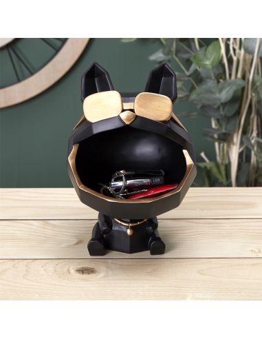 Sculpture Bulldog Noir à  Lunettes Vide Poche / Hauteur 23 cm