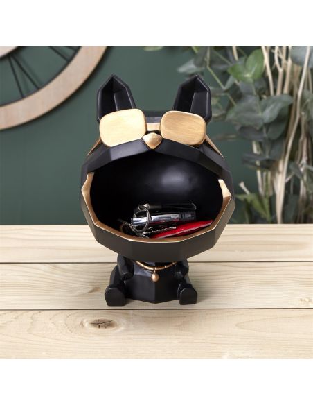 Sculpture Bulldog Noir à  Lunettes Vide Poche / Hauteur 23 cm