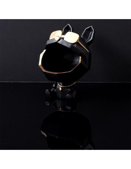 Sculpture Bulldog Noir à  Lunettes Vide Poche / Hauteur 23 cm