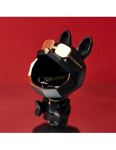 Sculpture Bulldog Noir à  Lunettes Vide Poche / Hauteur 23 cm