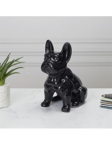 Bulldog Noir en Céramique / Hauteur : 30 cm