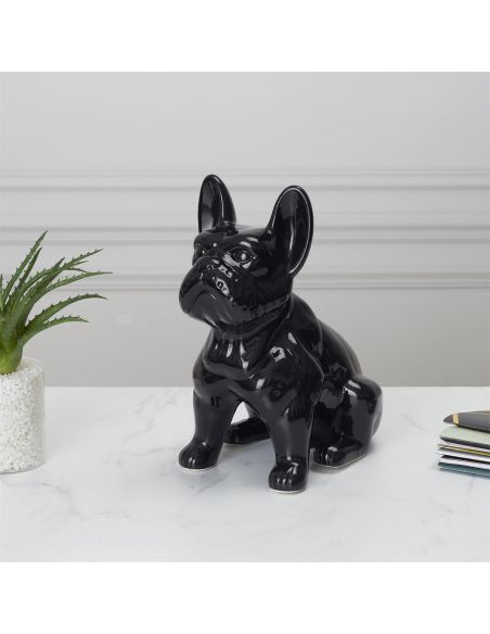 Bulldog Noir en Céramique / Hauteur : 30 cm