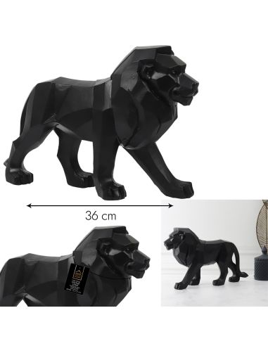 Statue Lion Origami Noir en Polyrésine / Dimensions : 36 x 23 cm
