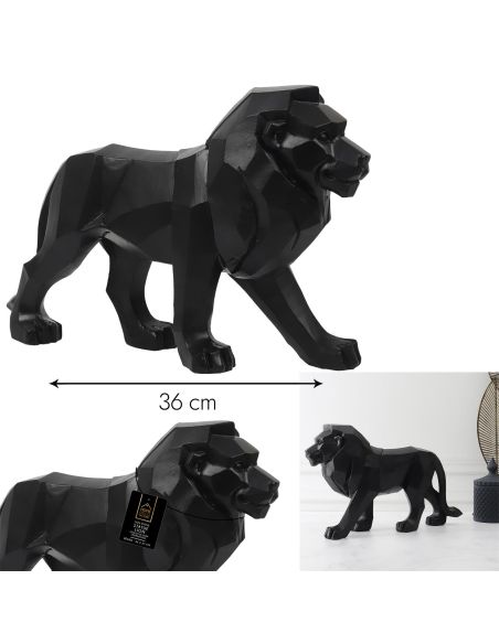 Statue Lion Origami Noir en Polyrésine / Dimensions : 36 x 23 cm